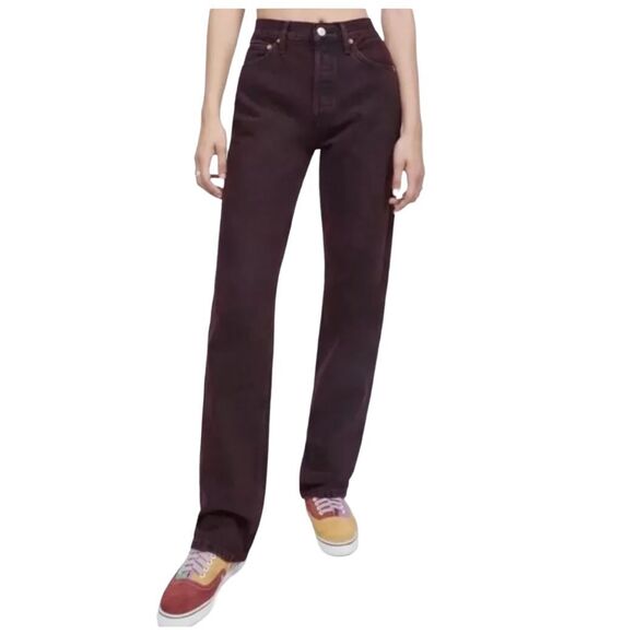 RE/DONE 90’s High Rise Loose Straight Leg Jeans - Size 25 - Wine Dipped - Picture 1 of 8